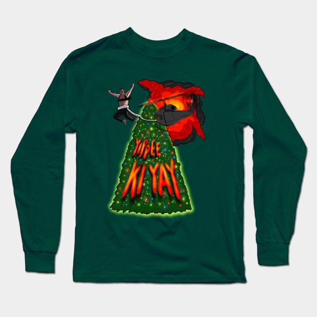 Die Hard Movie Nakatomi Christmas Tree Long Sleeve T-Shirt by Jamie Collins